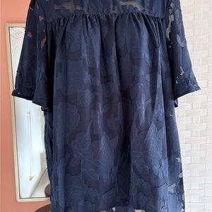 Blue Boxy Blouse with Three-Quarter Sleeves